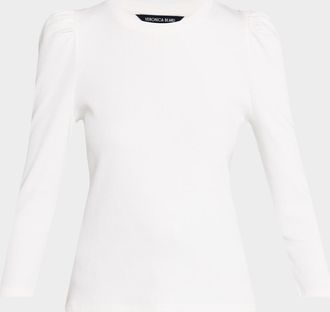 Veronica Beard Britney Puff-Sleeve Cotton Top