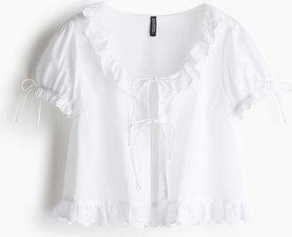 H&M Baumwollbluse mit Volants - White