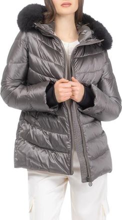 Gorski Apres-Ski Mid Jacket With Detachable Genuine Shearling Hood Trim in Greige/black at Nordstrom, Size X-Small