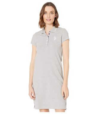 U.S.Polo Association Solid Polo Dress Heather Grey MD