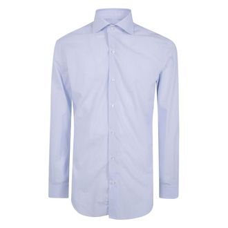 Barba Klassiek gestreept overhemd - Heren - Overhemden - Blauw - Maat: L Katoen