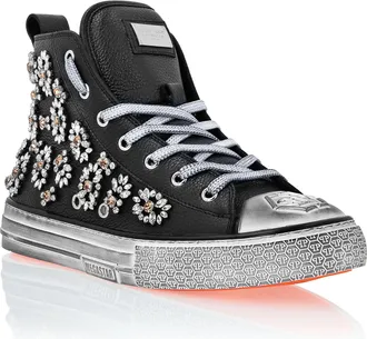 Philipp Plein Leather Hi-Top Sneakers Crystal Megastar
