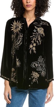 Johnny Was Velvet Kimono Sleeve Silk-Blend Shirt