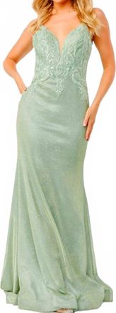 Jovani Backless Embroidered Gown In Light Green
