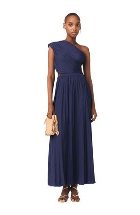 Maje Asymmetrical pleated maxi dress in Navy at Nordstrom, Size 36 Eu