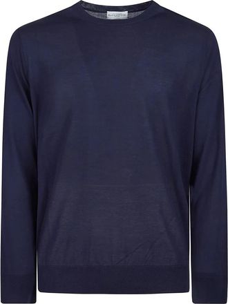 Ballantyne Klassieke Gebreide Trui - Heren - Ronde hals truien - Blauw - 2XL - Katoen - Truien & Vesten