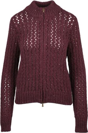 Eleventy Red Alpaca-Blend Lam&eacute; Zip Cardigan