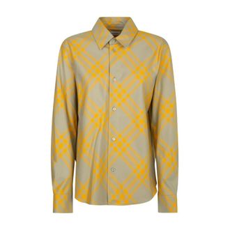 Burberry Geruit Katoenen Overhemd - Dames - Overhemden - Geel - 2XS - Katoen - Overhemden