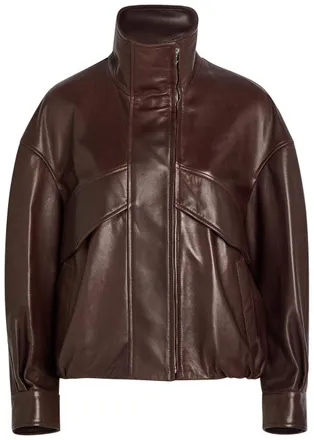 Nour Hammour Roland Funnel-neck Panelled Leather Jacket - Brown - 42 (UK14 / L)
