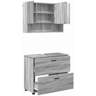 vidaXL Juego De Muebles De Ba&ntilde;o Con Caj&oacute;n Con Puerta 2 Pcs Gris Sonoma Vidaxl