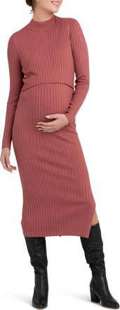 Ripe Nella Long Sleeve Rib Maternity Dress in Rouge at Nordstrom, Size X-Small