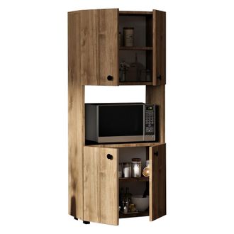 Dmora Aparador Sestu, Alacena 2 Estantes, 4 Puertas, 5 Compartimentos, 60x31x140h Cm Marr&oacute;n Nogal