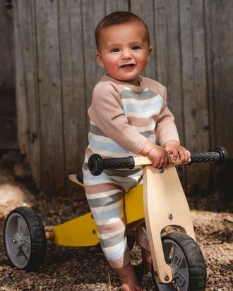 Deux par Deux Knitted Romper Stripes in Beige Blue And Green at Nordstrom, Size 3M