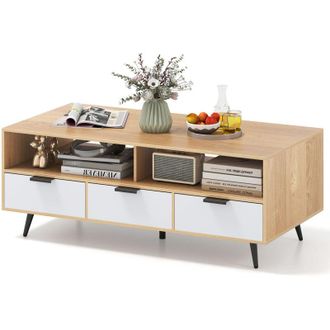 Costway 120cm Center Table Coffee Table with Storage-Natural