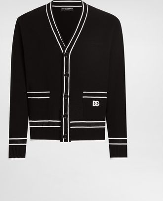 Dolce & Gabbana Oversized Cotton Piqué Cardigan With Buttons - Man Sweaters And Cardigans Black Xs