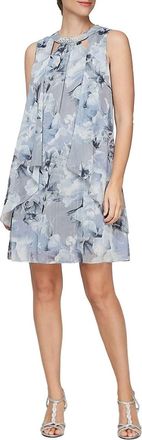 SLNY Printed Sleeveless Dress With Embellished Cutout Neckline In Silver