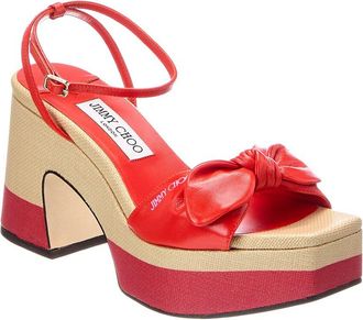 Jimmy Choo London Ricia 95 Raffia & Leather Platform Sandal