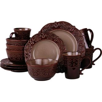 Elama Salia 16 Piece Stoneware Dinnerware Set in Brown at Nordstrom