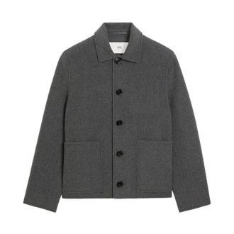 Ami Jassen, Heren, Grijs, S, Grijze Jack Met Reliëflogo Geknoopte Manchetten