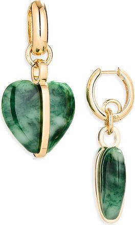 Roxanne Assoulin Heart Charm Drop Earrings in Gold/Moss Agate at Nordstrom