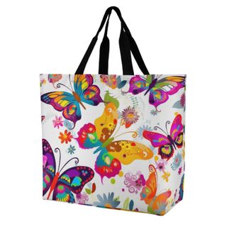 Generic Colorful Butterflies And Flowers Shoulder Bag Reusable Carry Bag Durable Shoulder Bags For Casual Camping Picnic