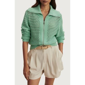 Varley Eloise Open Stitch Cotton Zip-Up Cardigan in Dusty Jade Green at Nordstrom, Size X-Small