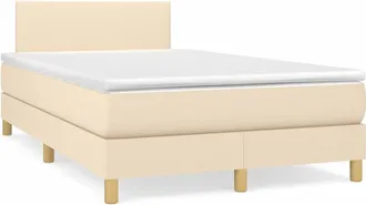 vidaXL Cama Box Spring Con Colch&oacute;n Y Luces Led Tela Crema 120x190 Cm Vidaxl