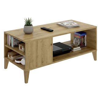 Dmora Mesa De Centro Fairbury, Cajones, Con Patas, 3 Compartimentos, 50x100x43h Cm Marr&oacute;n Roble Nudos