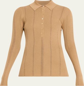 Gabriela Hearst Sophia Rib Knit Long-Sleeve Polo Shirt