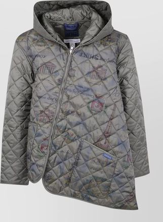 Comme Des Gar&ccedil;ons mens hooded quilted printed long coat