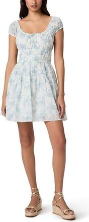 Paige Rosewood Shirred Bodice Cotton Mini Sundress in White /Surf at Nordstrom, Size Xx-Small