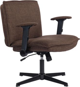 HOMCOM Homcom Silla De Oficina Piernas Cruzadas Con Reposabrazos Abatible, Asiento Ancho, Sin Ruedas, Altura Ajustable, Giratoria, Funci&oacute;n Basculante, Marr&oacute;n