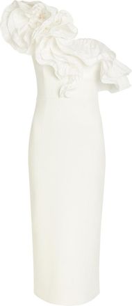 Rebecca Vallance Ozias Ruffled Crepe Midi Dress - Ivory - 10 (UK10 / S)
