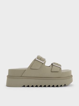 Charles & Keith Buckled Double-Strap Flatform Sandals