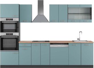 Vicco Mueble De Cocina R-line, Gris Azulado/antracita, 300 Cm Con Armario Alto, Et Roble