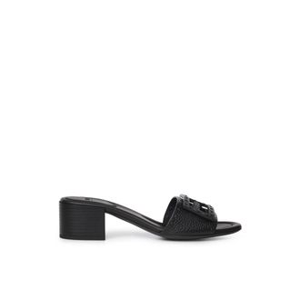 Fendi Baguette Medium-Heeled Slide - Dames - Muiltjes - Zwart - 38 EU - Leer - Schoenen