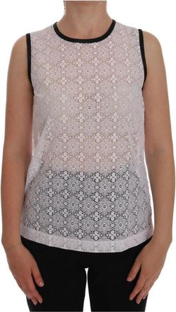 Dolce & Gabbana Bloemen Kant Tanktop - Dames - Tops zonder mouwen - Wit - 2XS - Nylon - Tops