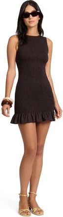 Onia Air Linen Smocked Boatneck Dress in Espresso at Nordstrom, Size X-Small