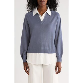 Adrianna Papell Mixed Media Sweater in Dusty Blue/Ivory at Nordstrom Rack, Size X-Small