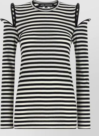 Junya Watanabe striped crew neck top with shoulder cutouts
