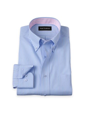 Paul Fredrick Slim Fit Non-iron Cotton Stripe Dress Shirt With Contrast Trim