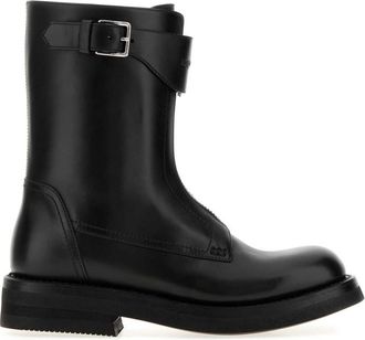 Alexander McQueen Black Solid Round Toe Boot