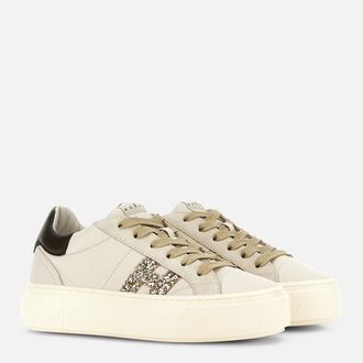 Hogan Womens Glitter-Stripe Low-Top Sneaker Beige