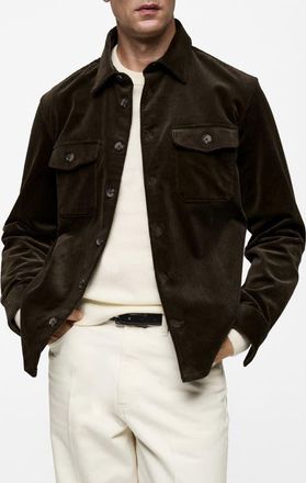 Mango Regular Fit Corduroy Overshirt in Khaki Green at Nordstrom, Size Large
