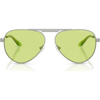 A|X Armani Exchange 58mm Aviator Sunglasses in Matte Silver /Green at Nordstrom
