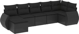 vidaXL Set De Comedor De Jard&iacute;n 7 Pzas Y Cojines Rat&aacute;n Sint&eacute;tico Negro Vidaxl