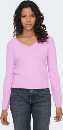 Only V-Ausschnitt-Pullover ONLY ONLLOYAL LIFE LS V-NECK PULLO KNT NOOS, Damen, Gr. XS, super pink detail:melange, Strick, Obermaterial: 80% Polyester, 20% 