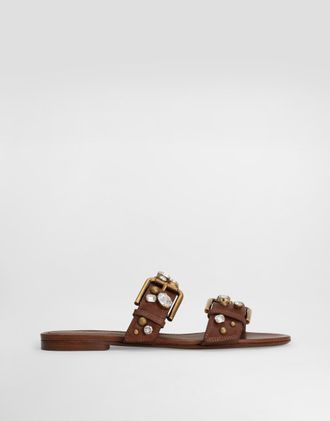 Dolce & Gabbana Cowhide Embellished Flat Slippers - Woman Slides And Mules Multicolor 36.5