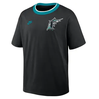 Nike Florida Marlins Cooperstown Ringer Nike Mens MLB T-Shirt in Black | 045Q0H6IFMV-N3R