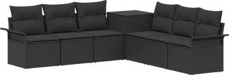 vidaXL Juego De Sof&aacute; 7 Uds. Negro Rat&aacute;n Sint&eacute;tico Y Acero Vidaxl